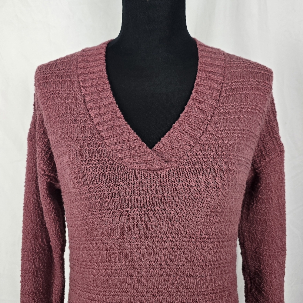 C&C California Rusty Pink Beachy V-Neck Textured Knit Sweater Women's sz S - Picture 2 of 8